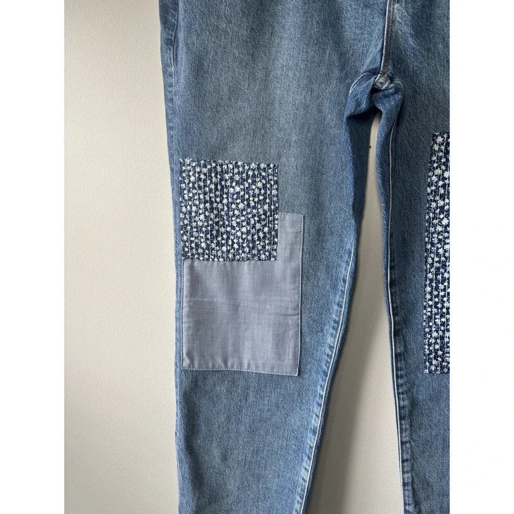 J.Crew Premium Slim Boyfriend Patched Denim Jeans Size 31 Petite‎ Cotton NEW